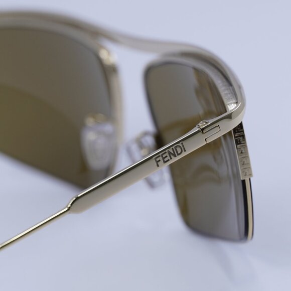 Fendi FE40141U 32E Sunglasses Gold Rectangle Frame, Brown Lenses - Picture 9 of 11